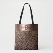 Leopard Muster braun schwarze Bronze Metallic Name Tasche (Vorderseite)