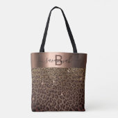 Leopard Muster braun schwarze Bronze Metallic Name Tasche (Rückseite)