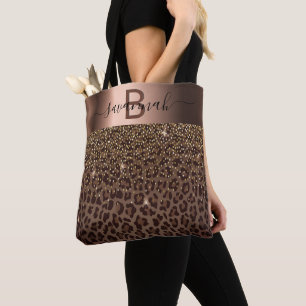 Leopard Muster braun schwarze Bronze Metallic Name Tasche