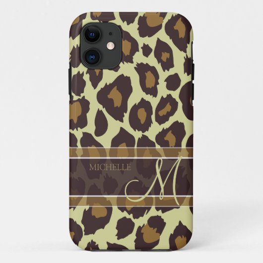 Leopard-Muster - Brown und TAN mit Monogramm Case-Mate iPhone Hülle (Rückseite)