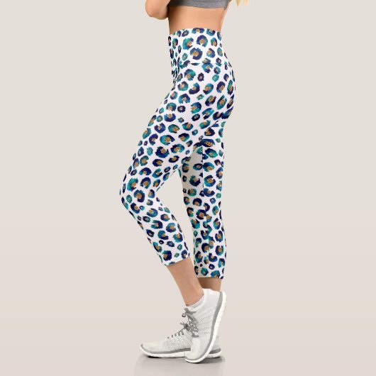 Leopard-Muster für Blue Gold Glitzer Capri Leggings (Links)