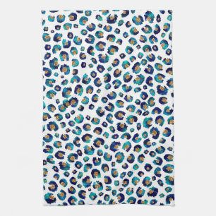Leopard-Muster für Blue Gold Glitzer Geschirrtuch