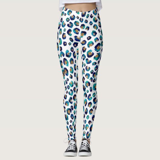 Leopard-Muster für Blue Gold Glitzer Leggings (Vorderseite)