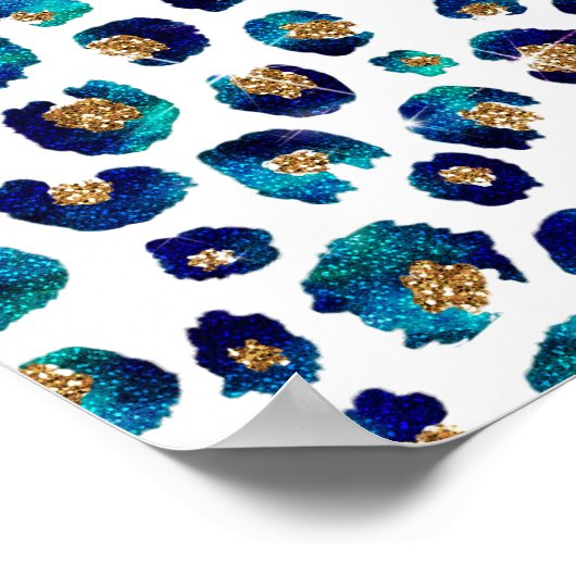 Leopard-Muster für Blue Gold Glitzer Poster (Ecke)
