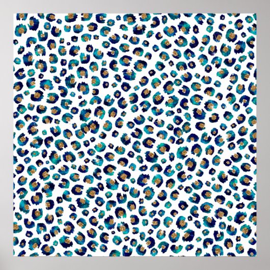 Leopard-Muster für Blue Gold Glitzer Poster (Vorne)