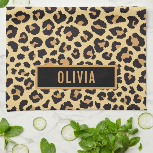 Leopard-Muster für klassische Individuelle Name-Dr Geschirrtuch (Gefaltet)