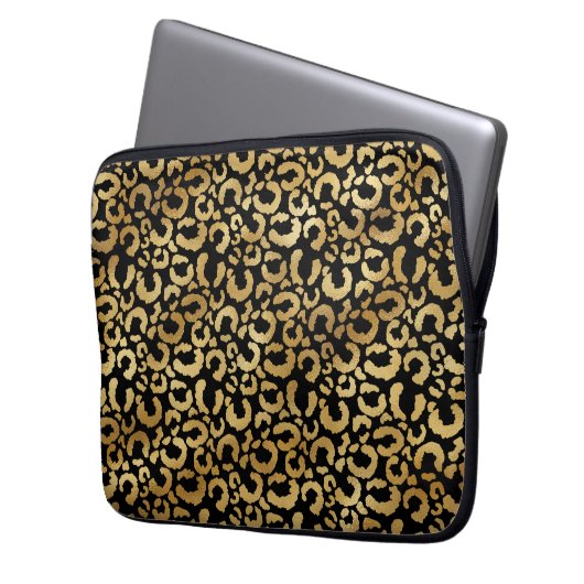 Leopard Muster in Gold Laptopschutzhülle (Vorderseite Links)