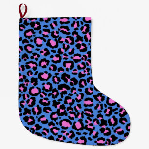 Leopard Muster in Raspberry auf Electric Blue Großer Weihnachtsstrumpf