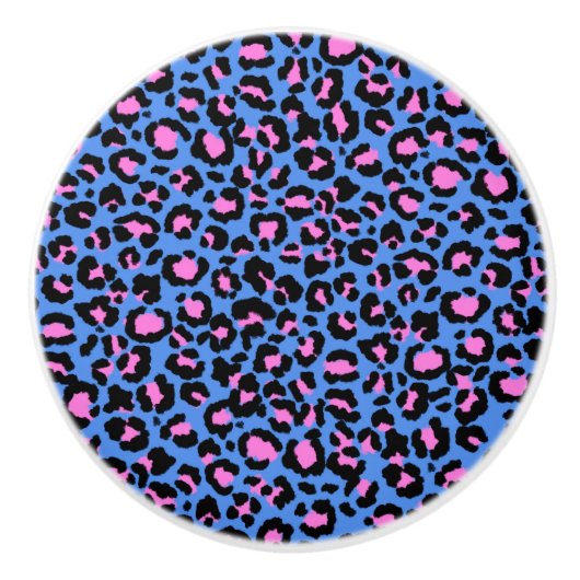 Leopard Muster in Raspberry auf Electric Blue Keramikknauf (Vorderseite)