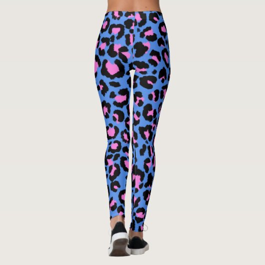 Leopard Muster in Raspberry auf Electric Blue Leggings (Rückseite)