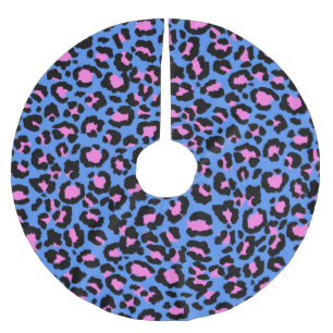 Leopard Muster in Raspberry auf Electric Blue Polyester Weihnachtsbaumdecke