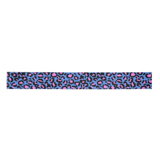 Leopard Muster in Raspberry auf Electric Blue Satinband (Vorderseite)