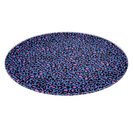 Leopard Muster in Raspberry auf Electric Blue Schneidebrett (Ecke)