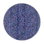 Leopard Muster in Raspberry auf Electric Blue Schneidebrett (Vorderseite)
