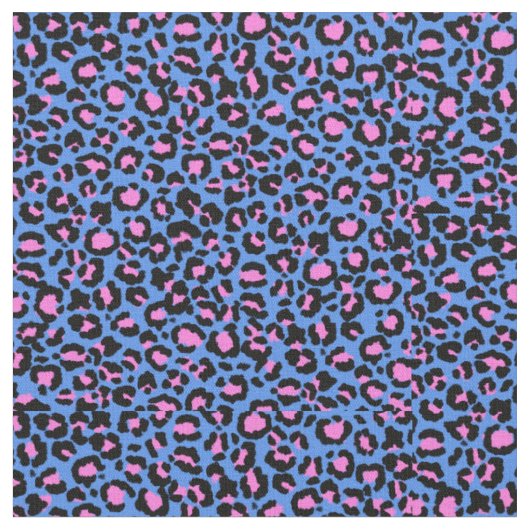 Leopard Muster in Raspberry auf Electric Blue Stoff (Nahaufnahme)