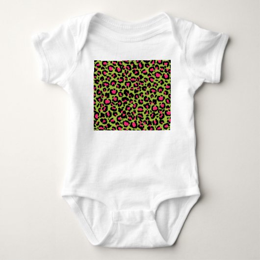 Leopard Muster in Raspberry auf Lime Green Baby Strampler (Vorderseite)