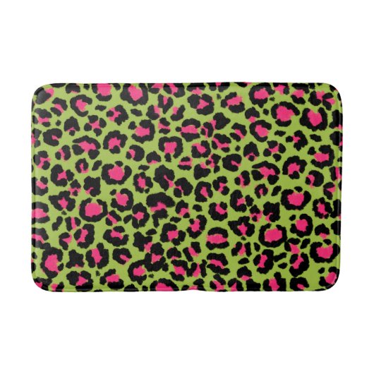 Leopard Muster in Raspberry auf Lime Green Badematte (Vorderseite)