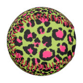 Leopard Muster in Raspberry auf Lime Green Baseball (Vorderseite Links)