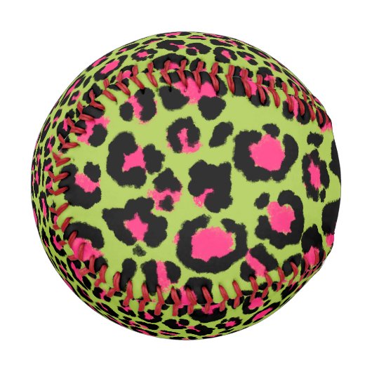 Leopard Muster in Raspberry auf Lime Green Baseball (Vorderseite Links)