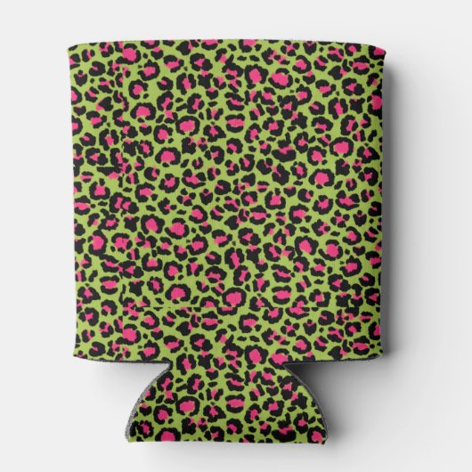 Leopard Muster in Raspberry auf Lime Green Dosenkühler (Rückseite)