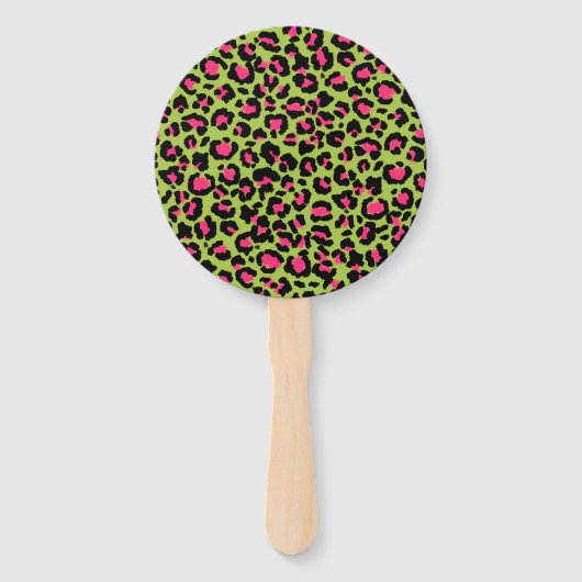 Leopard Muster in Raspberry auf Lime Green Fächer (Rückseite)