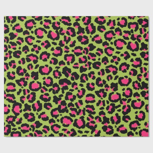 Leopard Muster in Raspberry auf Lime Green Geschenkpapier (Flach)
