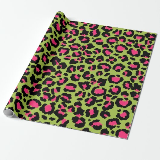 Leopard Muster in Raspberry auf Lime Green Geschenkpapier (Ungerollt)