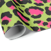 Leopard Muster in Raspberry auf Lime Green Geschenkpapier (Rolleneckpunkt)