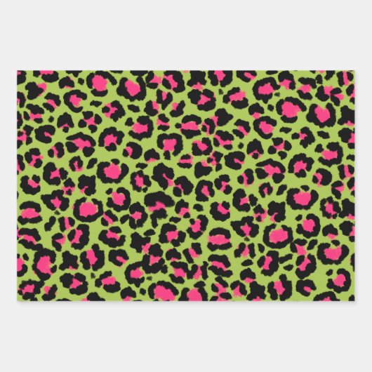 Leopard Muster in Raspberry auf Lime Green Geschenkpapier Set (Vorderseite 3)