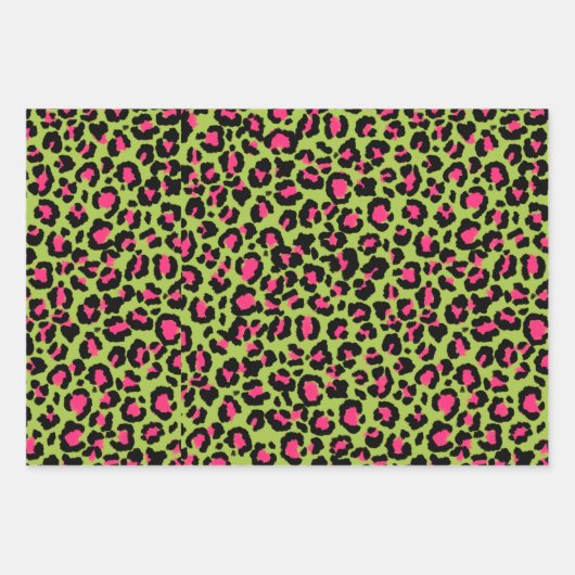 Leopard Muster in Raspberry auf Lime Green Geschenkpapier Set (Vorderseite)