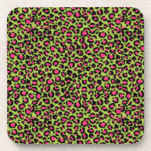 Leopard Muster in Raspberry auf Lime Green Getränkeuntersetzer (Vorderseite)