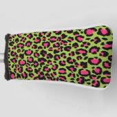 Leopard Muster in Raspberry auf Lime Green Golf Headcover (Vorderseite)