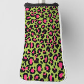 Leopard Muster in Raspberry auf Lime Green Golf Headcover (Rotieren 90)