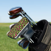 Leopard Muster in Raspberry auf Lime Green Golf Headcover (In Situ)
