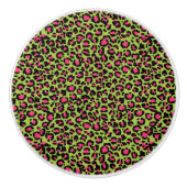 Leopard Muster in Raspberry auf Lime Green Keramikknauf (Vorderseite)