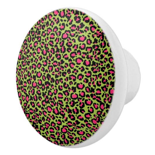 Leopard Muster in Raspberry auf Lime Green Keramikknauf (Rechts)