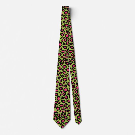 Leopard Muster in Raspberry auf Lime Green Krawatte (Vorderseite)