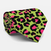 Leopard Muster in Raspberry auf Lime Green Krawatte (Gerollt)