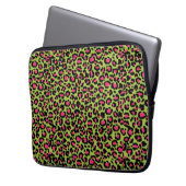 Leopard Muster in Raspberry auf Lime Green Laptopschutzhülle (Vorderseite Links)