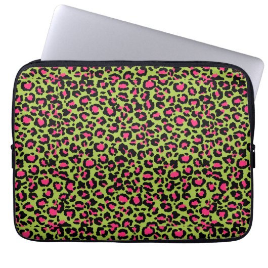 Leopard Muster in Raspberry auf Lime Green Laptopschutzhülle (Vorderseite)