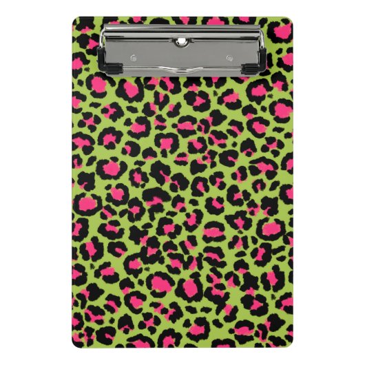 Leopard Muster in Raspberry auf Lime Green Mini Klemmbrett (Vorderseite)