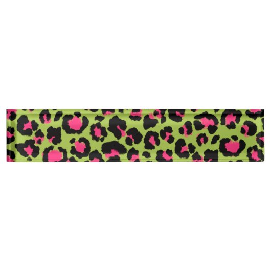 Leopard Muster in Raspberry auf Lime Green Namensplakette (Vorderseite)