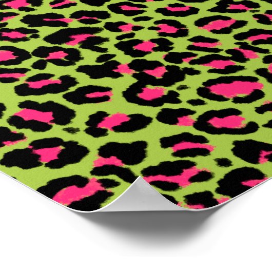 Leopard Muster in Raspberry auf Lime Green Poster (Ecke)