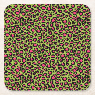 Leopard Muster in Raspberry auf Lime Green Rechteckiger Pappuntersetzer