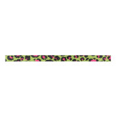 Leopard Muster in Raspberry auf Lime Green Satinband (Vorderseite)