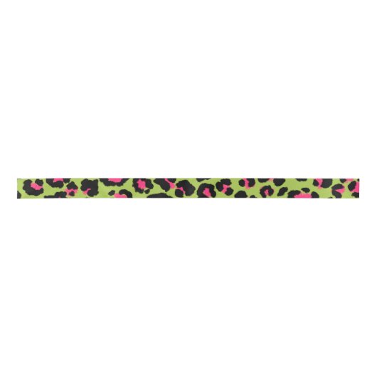 Leopard Muster in Raspberry auf Lime Green Satinband (Vorderseite)