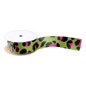Leopard Muster in Raspberry auf Lime Green Satinband (Spule)