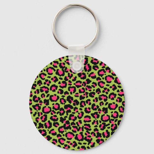 Leopard Muster in Raspberry auf Lime Green Schlüsselanhänger (Vorderseite)
