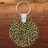 Leopard Muster in Raspberry auf Lime Green Schlüsselanhänger (Vorderseite)