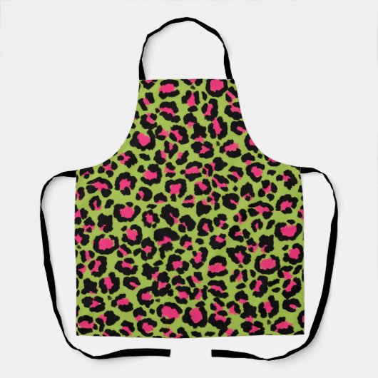Leopard Muster in Raspberry auf Lime Green Schürze (Vorderseite)